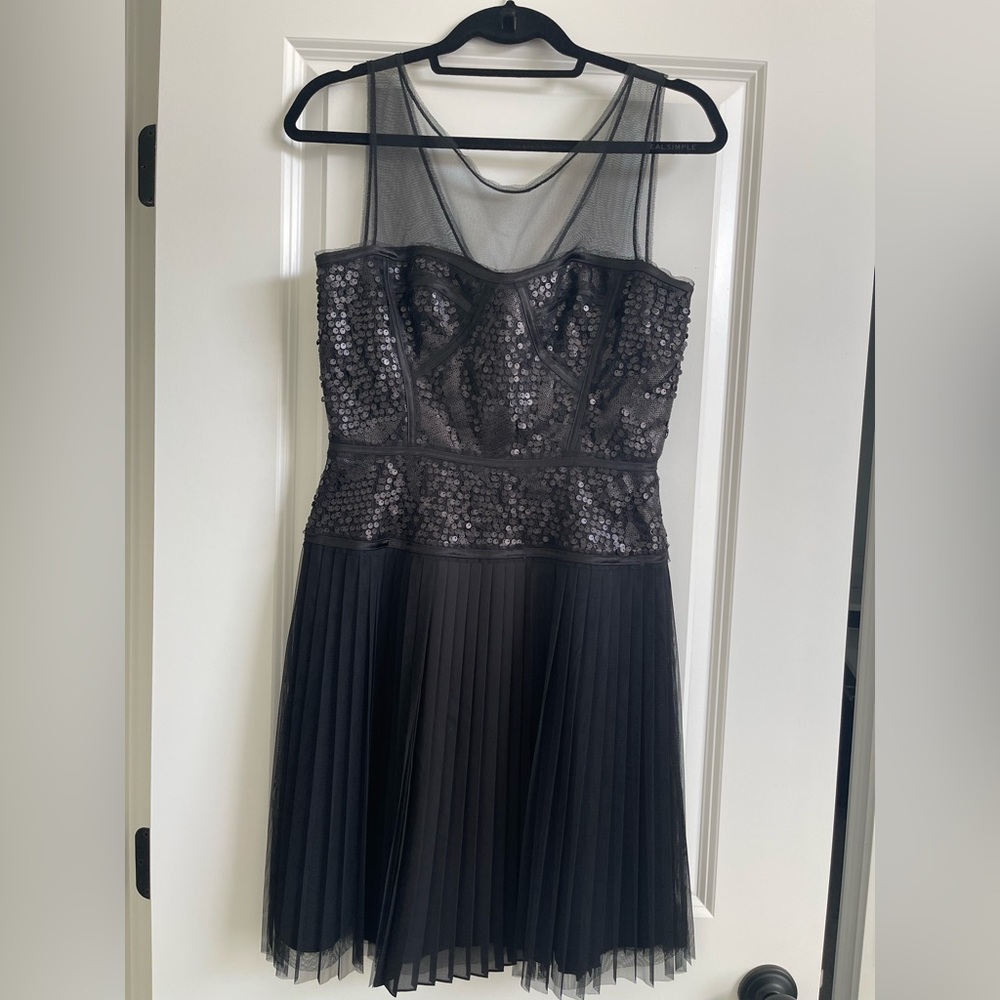 BCBGMaxAzria Black Sequin Fit and Flare Dress